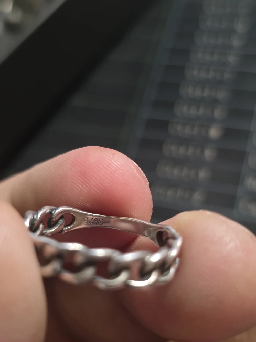 Sterling Silver Link Ring with Cuban Accent